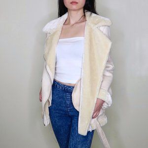 F21 Zip-Up Faux Suede Beige Jacket